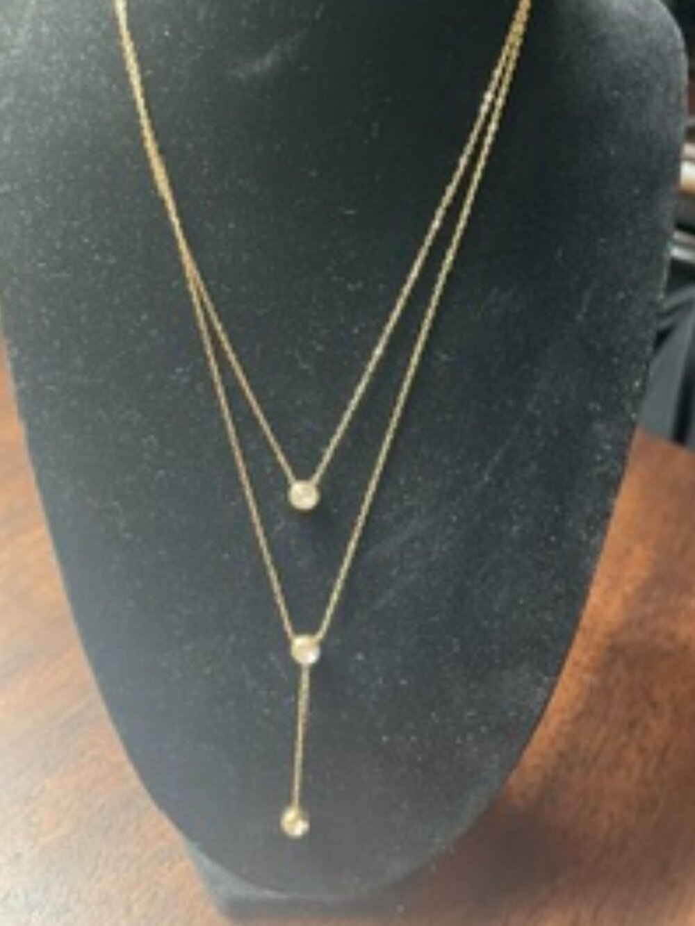 NWOT Gold Tone Layered Crystal Necklace Stainless Steel Bezel Set Pendant